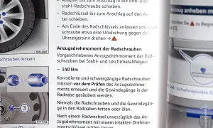 Anleitung zum **Reifen wechseln**: Radschrauben lösen, Anzugsdrehmoment prüfen. Wichtige Hinweise zur Montage.