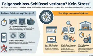 Felgenschloss-Schlüssel verloren? Kein Stress! Hier sind drei Wege zum neuen Schlüssel, falls Sie Ihren felgenschloss verloren haben.