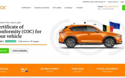Orange Auto mit EU- und Deutschlandflagge. Zertifikat für Ihr Auto verzollen in Deutschland einfach erhalten.