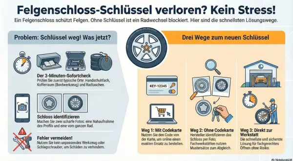Felgenschloss-Schlüssel verloren? Kein Stress! Hier sind drei Wege zum neuen Schlüssel, falls Sie Ihren felgenschloss verloren haben.
