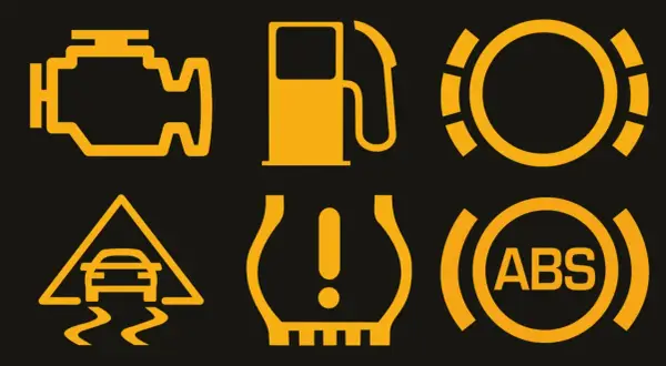 Gelbe Warnleuchten im Auto: Motor, Tank, Bremsen, ESP, Reifen. Die motorkontrollleuchte gelb leuchtet auf.
