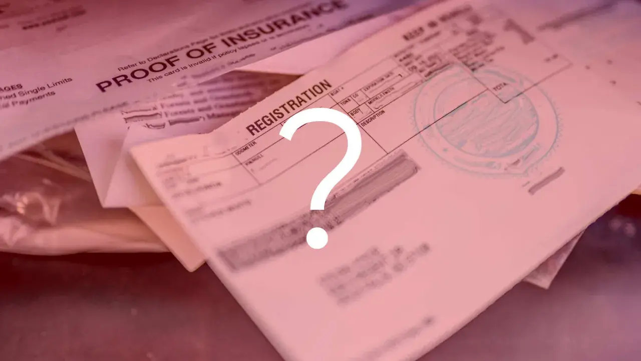 Fragezeichen über Dokumenten wie "Proof of Insurance" und "Registration". Ist eine auto anmelden ohne zulassungsbescheinigung teil 1 möglich?