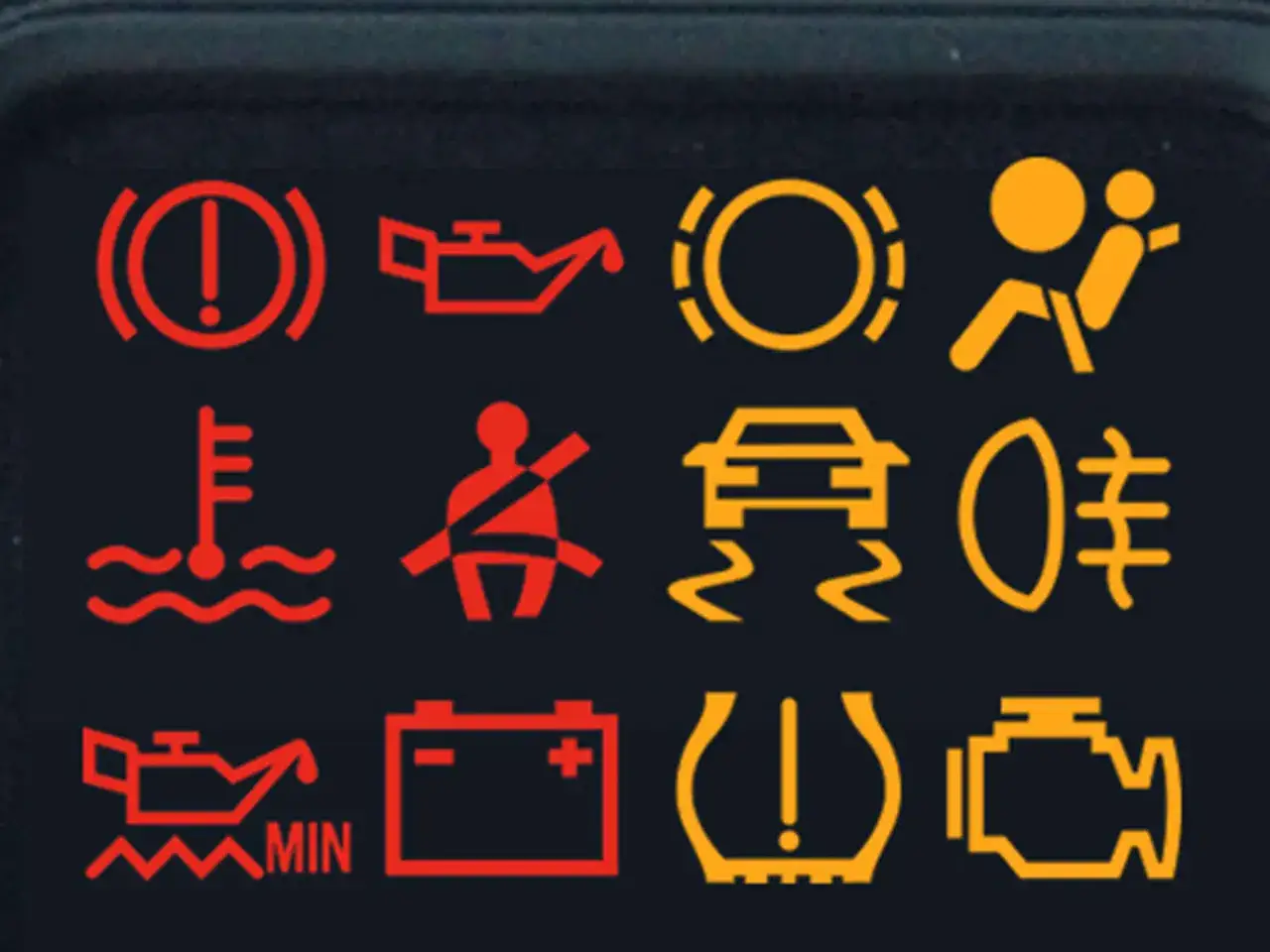 Kontrollleuchten im Auto: Bremsen, Öl, Airbag, Gurt, Motor, etc. – ein Blick auf die Warnsymbole.