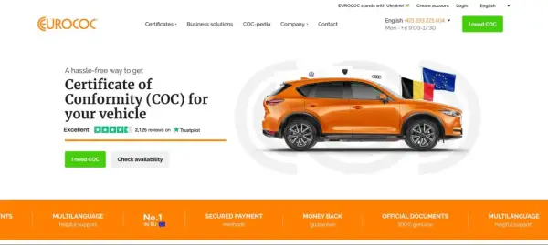 Orange Auto mit EU- und Deutschlandflagge. Zertifikat für Ihr Auto verzollen in Deutschland einfach erhalten.