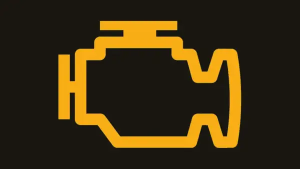 Gelbe Motorkontrollleuchte im Motorblock-Symbol. Ein Warnsignal, das bei einem BMW auf ein Problem hinweisen könnte.