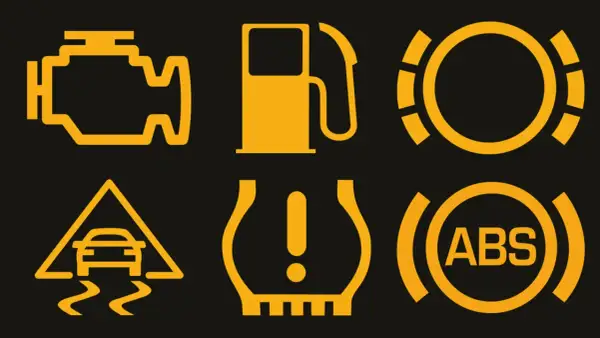 Gelbe Warnleuchten im Auto: Motor, Tank, Bremsen, ESP, Reifen. Die motorkontrollleuchte gelb leuchtet auf.